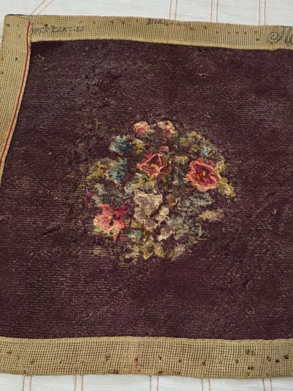 Handmade Needlepoint Panel Unisex 16x18 Brown Good Vintage Floral Petit Pointe